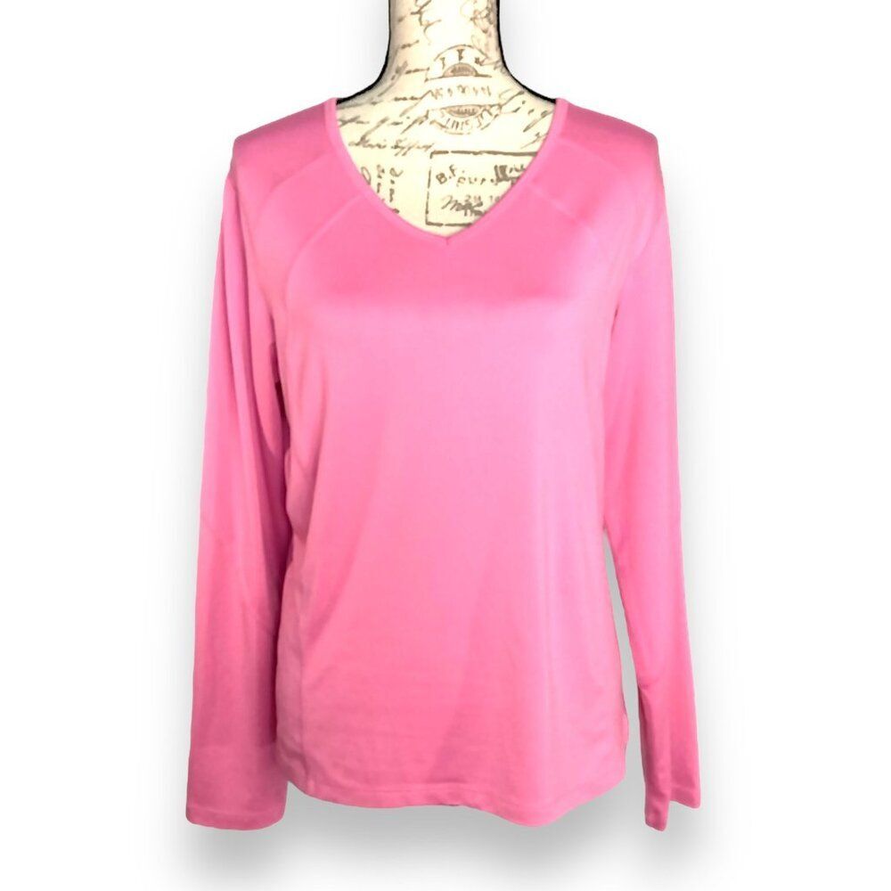 Avia Ladies LARGE Athleisure Long Sleeve V-neck Pink Top NWOT